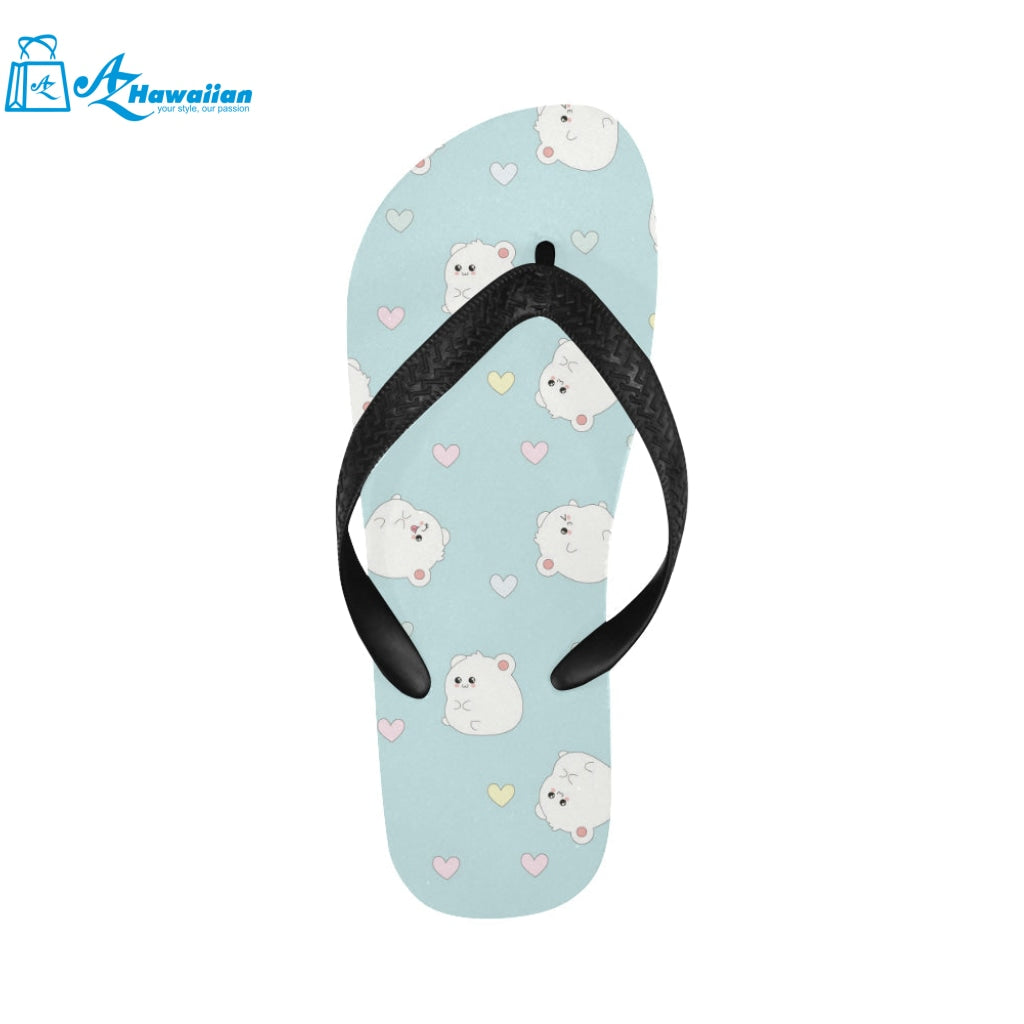 White cute hamsters heart pattern Unisex Flip Flops