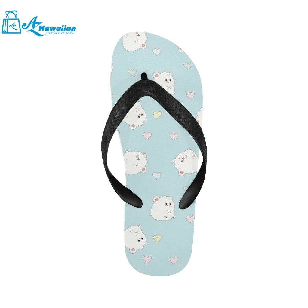 White cute hamsters heart pattern Unisex Flip Flops