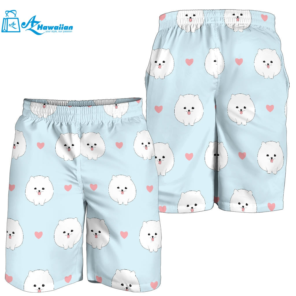 White Cute Pomeranian Pattern Men Shorts