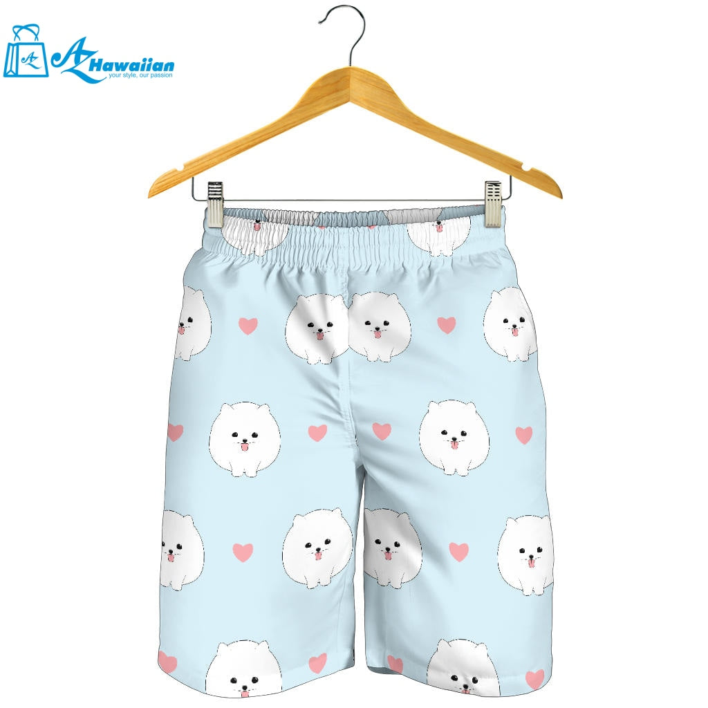 White Cute Pomeranian Pattern Men Shorts