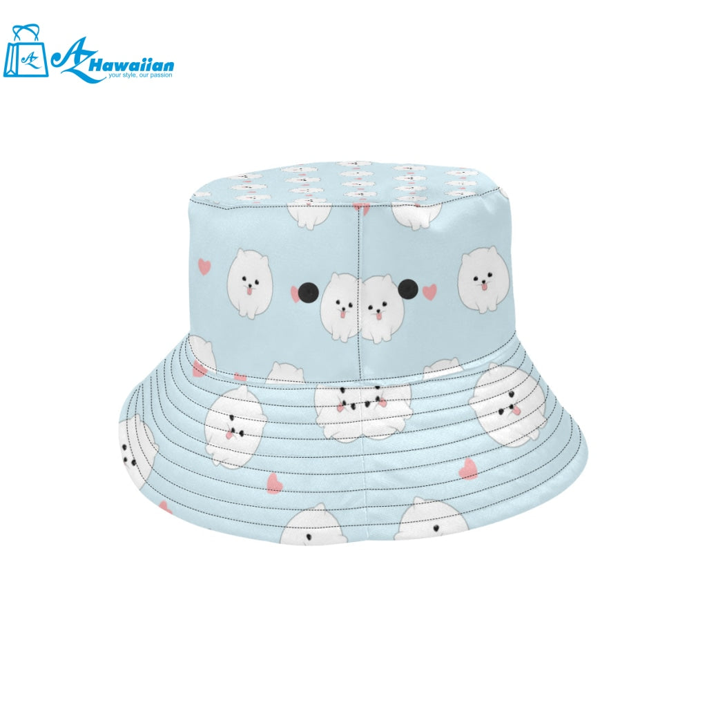 White cute pomeranian pattern Unisex Bucket Hat