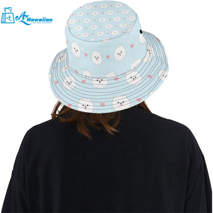 White cute pomeranian pattern Unisex Bucket Hat