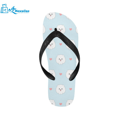 White cute pomeranian pattern Unisex Flip Flops