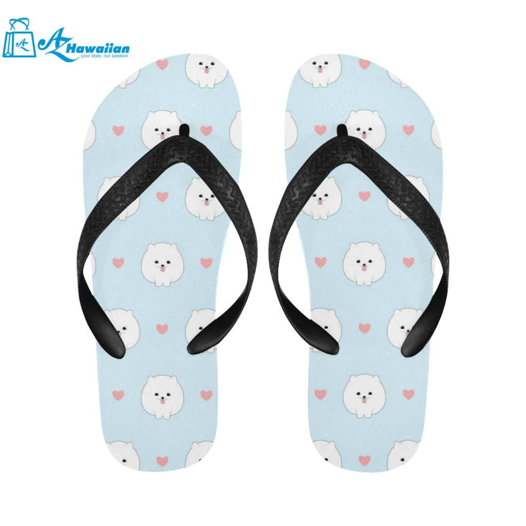 White cute pomeranian pattern Unisex Flip Flops