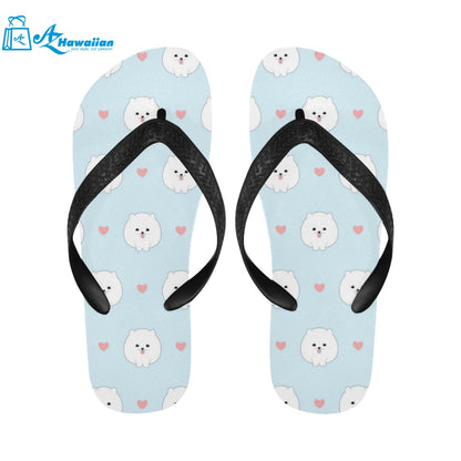 White cute pomeranian pattern Unisex Flip Flops