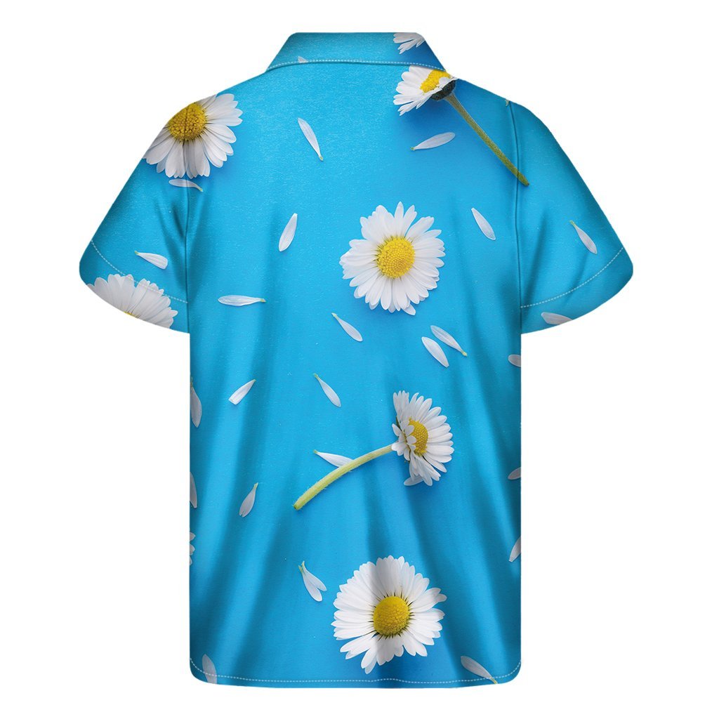 White Daisy Flower Print Mens Short Sleeve Shirt Hawaiian