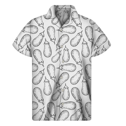 White Eggplant Drawing Print Mens Short Sleeve Shirt Hawaiian