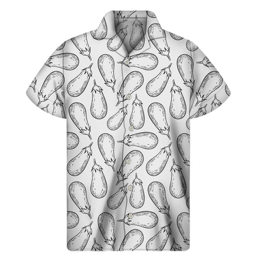 White Eggplant Drawing Print Mens Short Sleeve Shirt Hawaiian