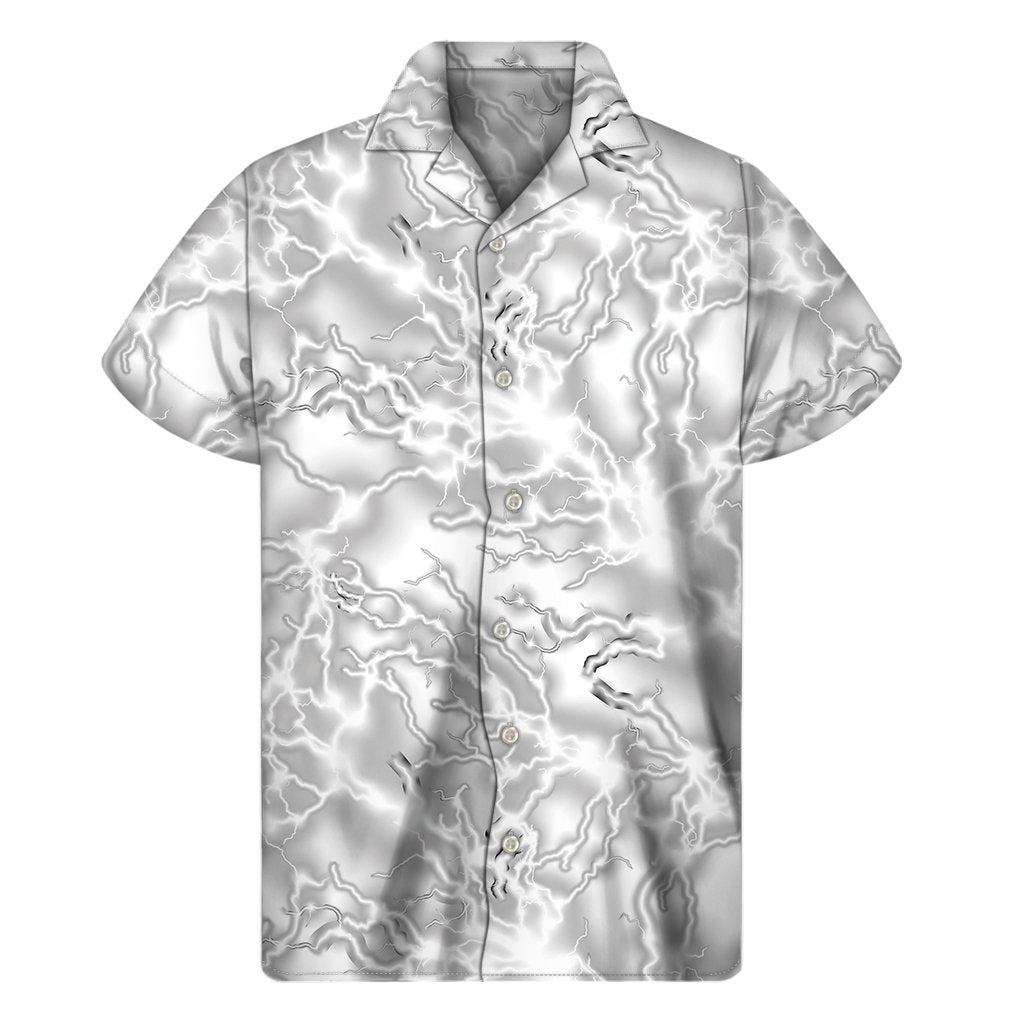 White Electric Lightning Print Mens Short Sleeve Shirt Hawaiian