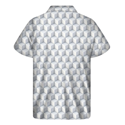 White Geometric Cube Shape Pattern Print Mens Short Sleeve Shirt Hawaiian