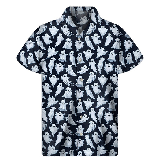 White Ghost Pattern Print Mens Short Sleeve Shirt Hawaiian