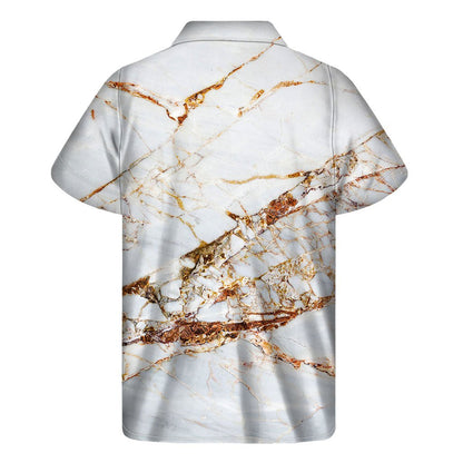 White Gold Grunge Marble Print Mens Short Sleeve Shirt Hawaiian