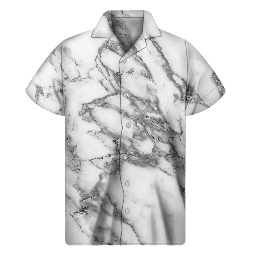 White Gray Marble Print Mens Short Sleeve Shirt Hawaiian