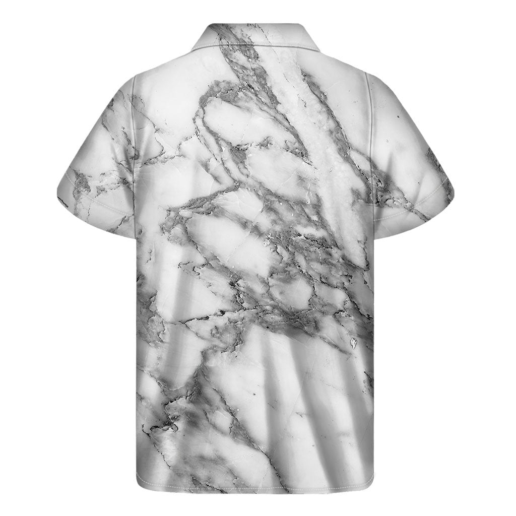 White Gray Marble Print Mens Short Sleeve Shirt Hawaiian