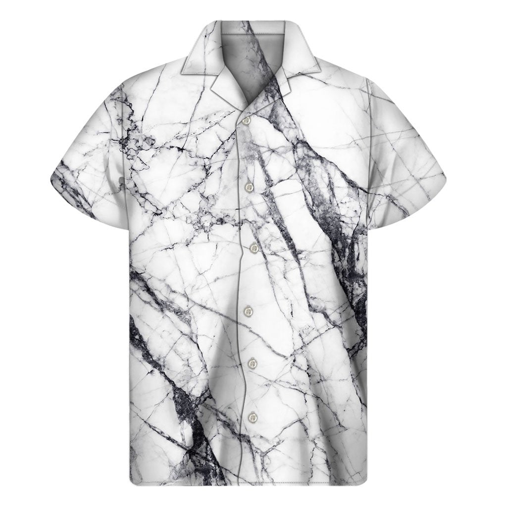 White Gray Scratch Marble Print Mens Short Sleeve Shirt Hawaiian