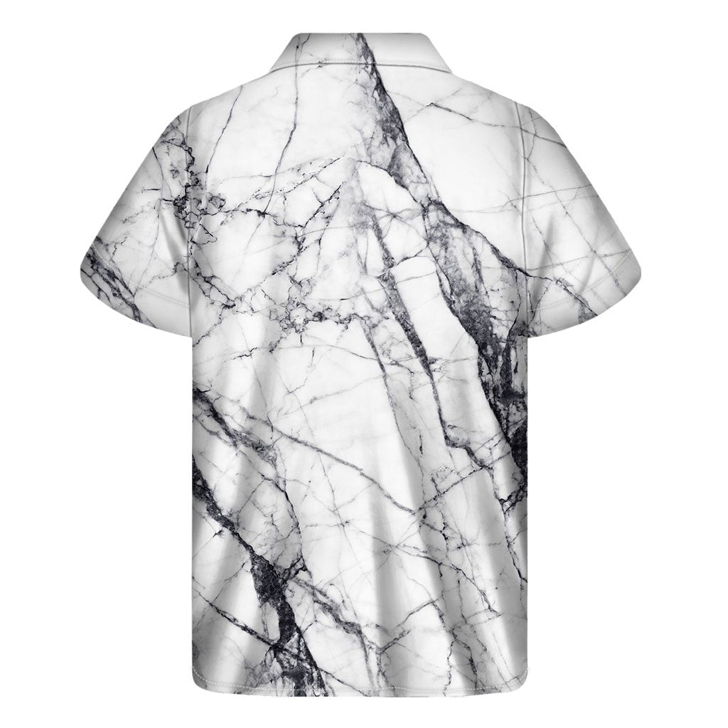 White Gray Scratch Marble Print Mens Short Sleeve Shirt Hawaiian