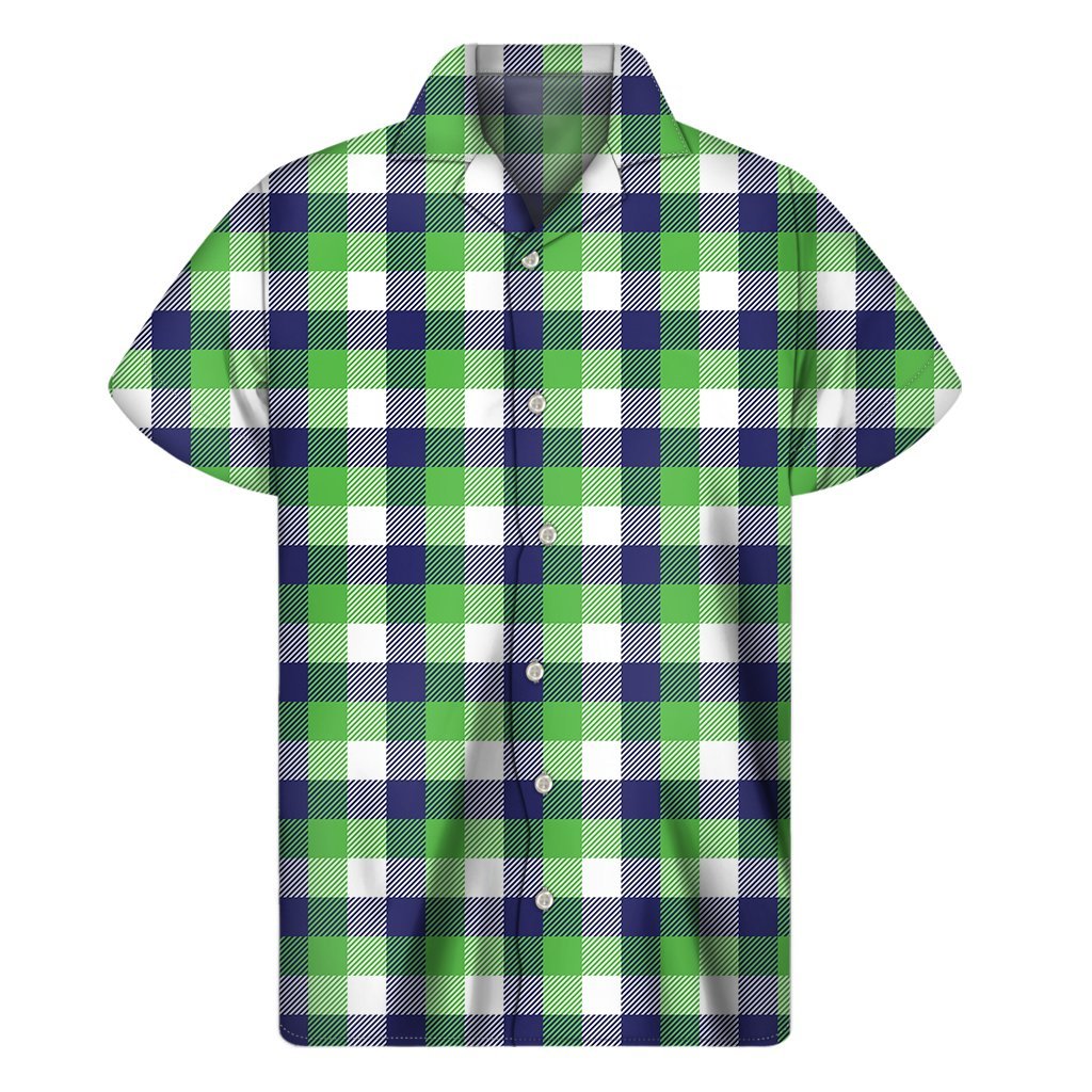 White Green And Blue Buffalo Plaid Print Mens Short Sleeve Shirt Hawaiian