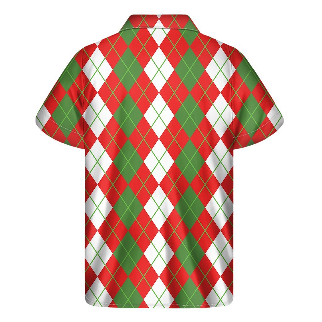 White Green And Red Argyle Pattern Print Mens Short Sleeve Shirt Hawaiian