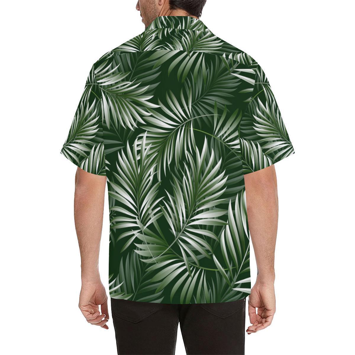 White Green Tropical Palm Leaves Hawaiian Shirt