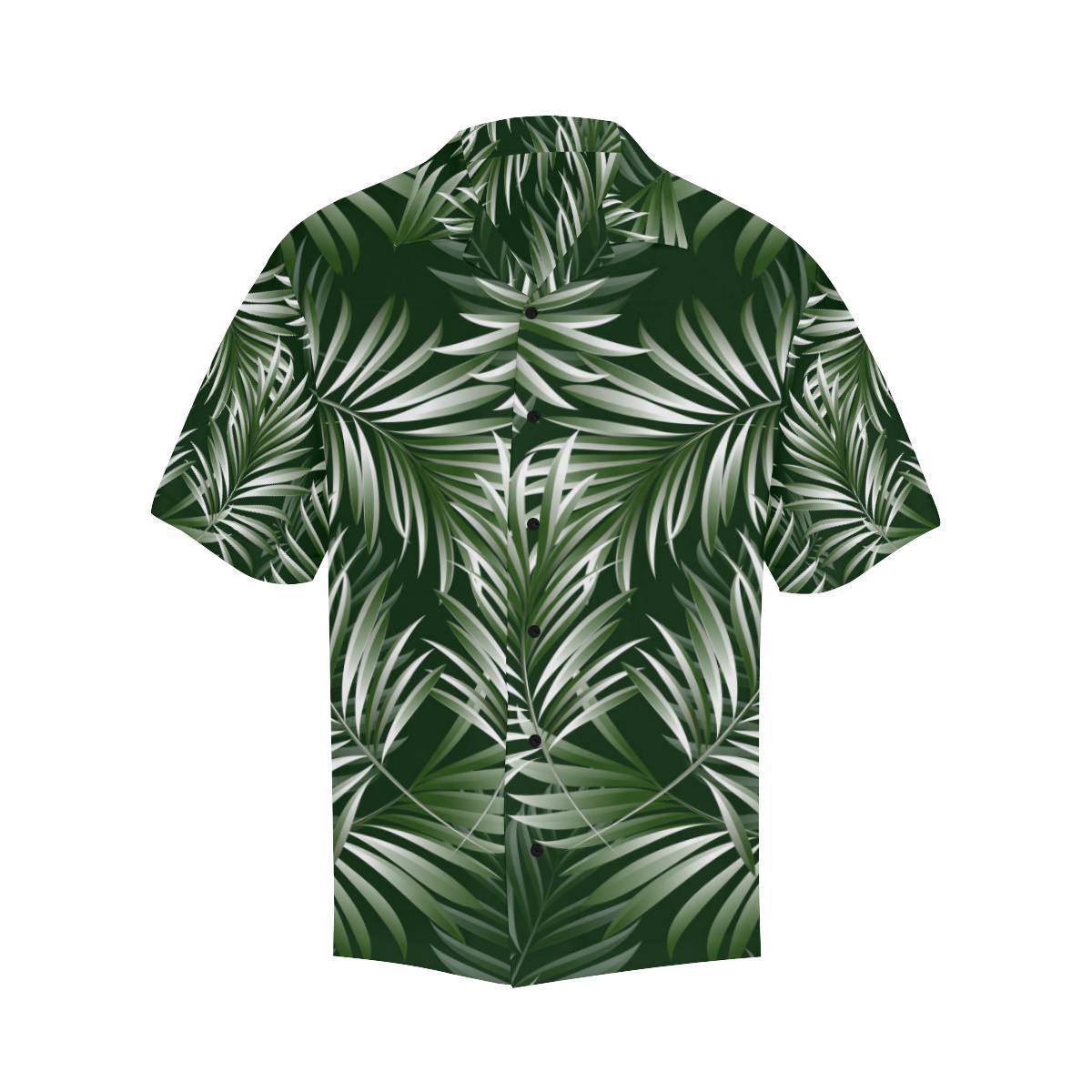 White Green Tropical Palm Leaves Hawaiian Shirt