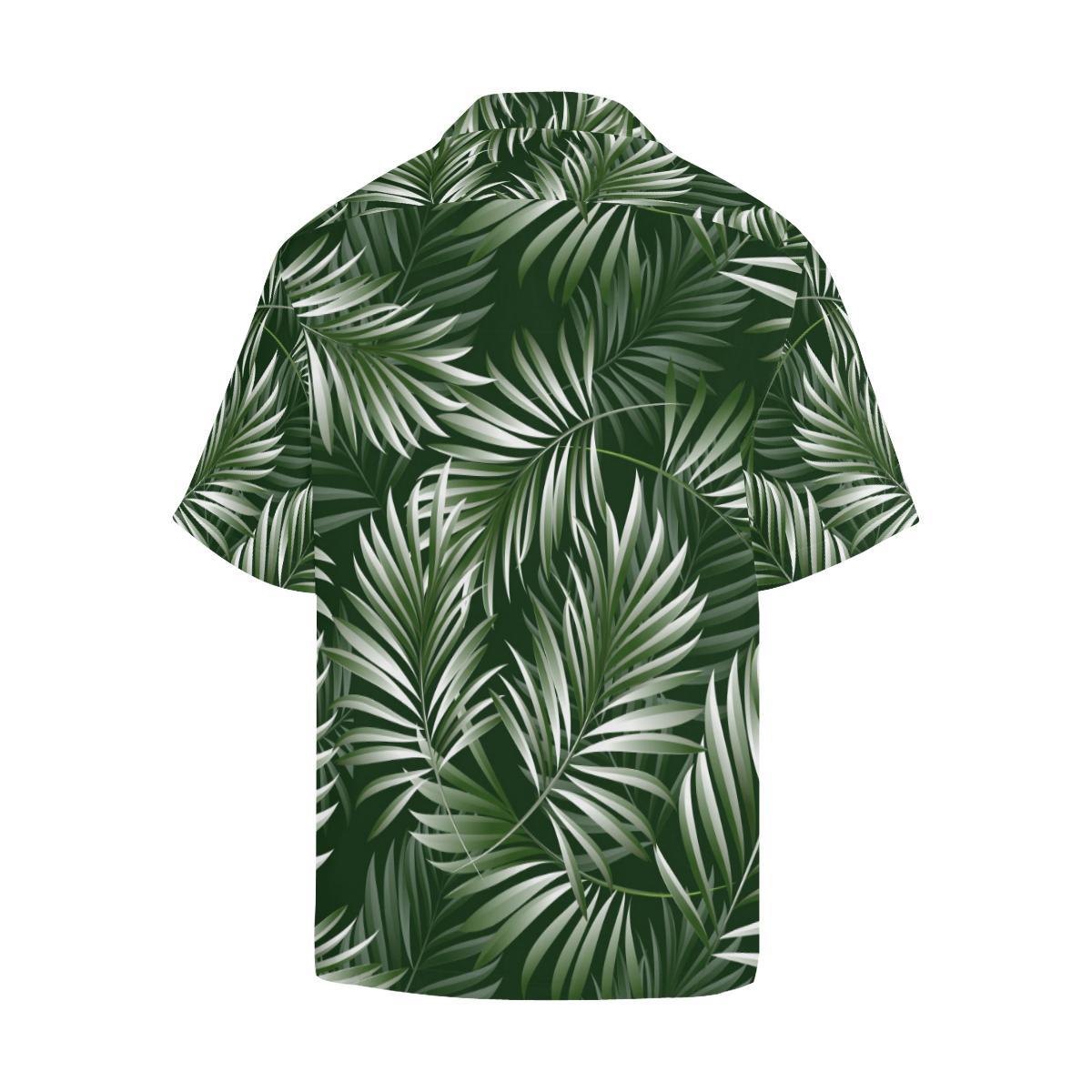 White Green Tropical Palm Leaves Hawaiian Shirt