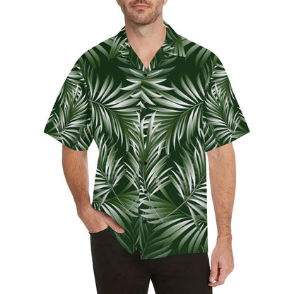 White Green Tropical Palm Leaves Hawaiian Shirt