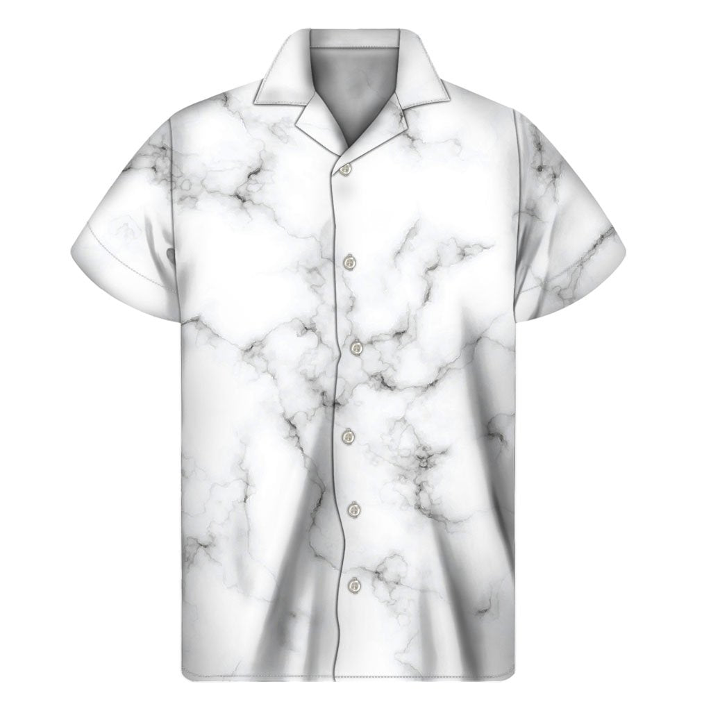 White Grey Smoke Marble Print Mens Short Sleeve Shirt Hawaiian