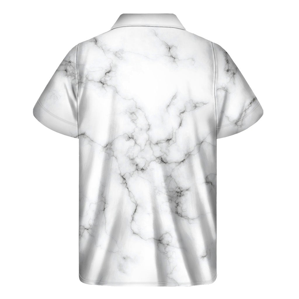 White Grey Smoke Marble Print Mens Short Sleeve Shirt Hawaiian