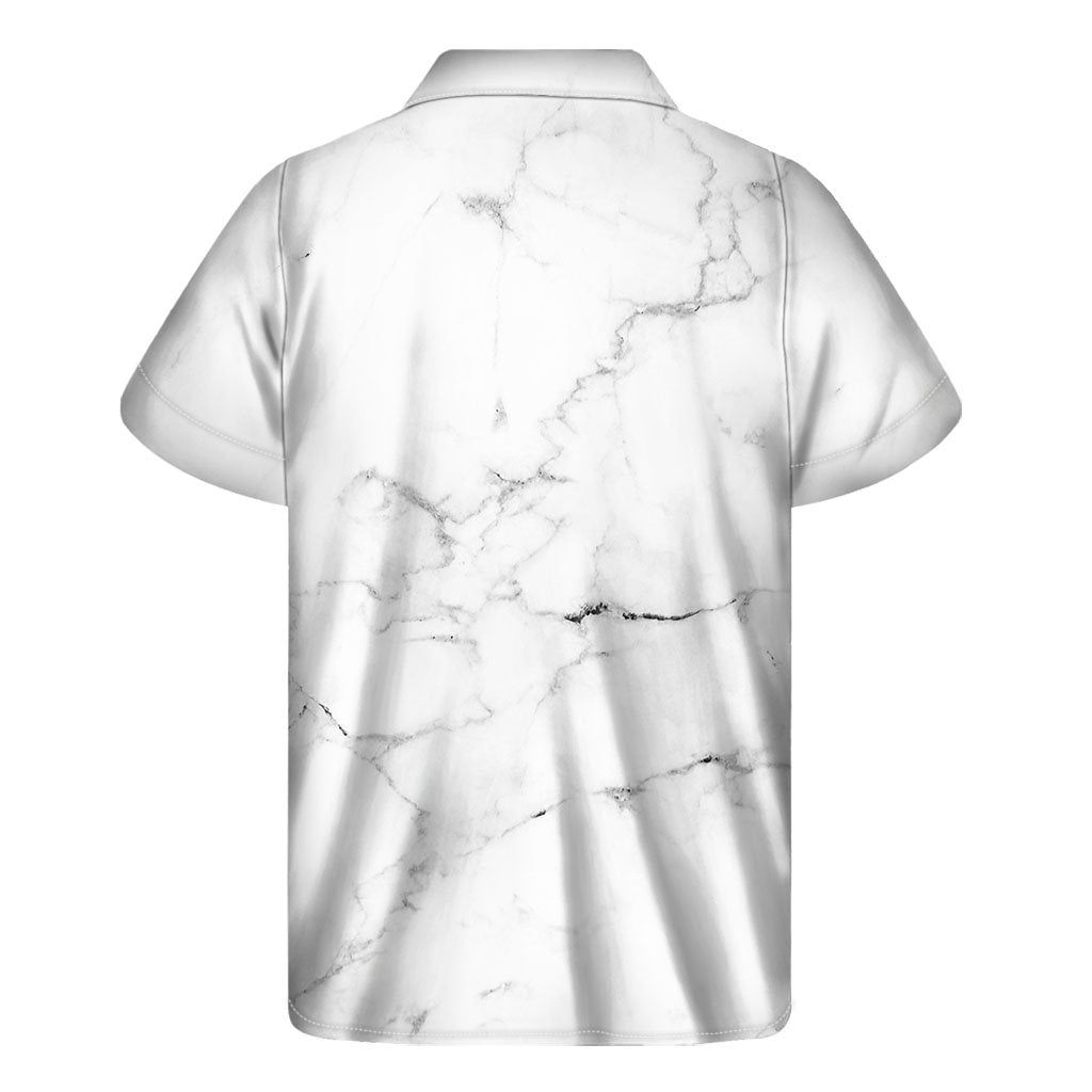 White Grunge Marble Print Mens Short Sleeve Shirt Hawaiian