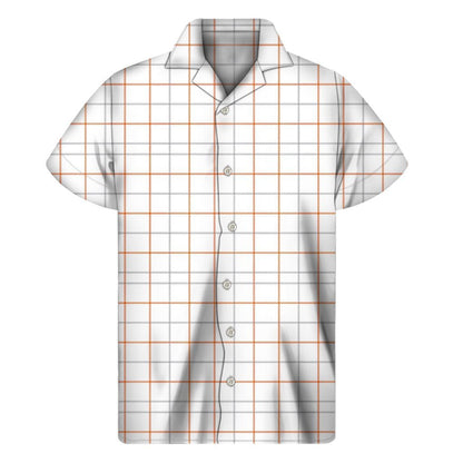 White Halloween Tattersall Pattern Print Mens Short Sleeve Shirt Hawaiian