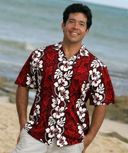 White Hibiscus Panel RedHawaiian Shirt Made In Hawaii, Summer Shirt, Beach Shirts