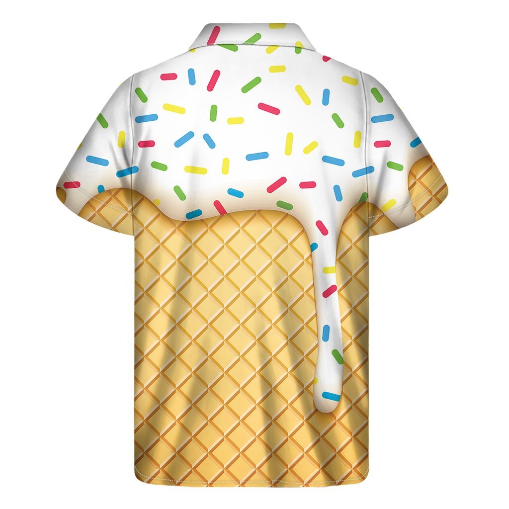 White Ice Cream Melted Print Mens Short Sleeve Shirt Hawaiian