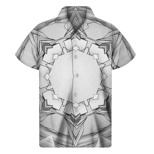 White Kaleidoscope Print Mens Short Sleeve Shirt Hawaiian