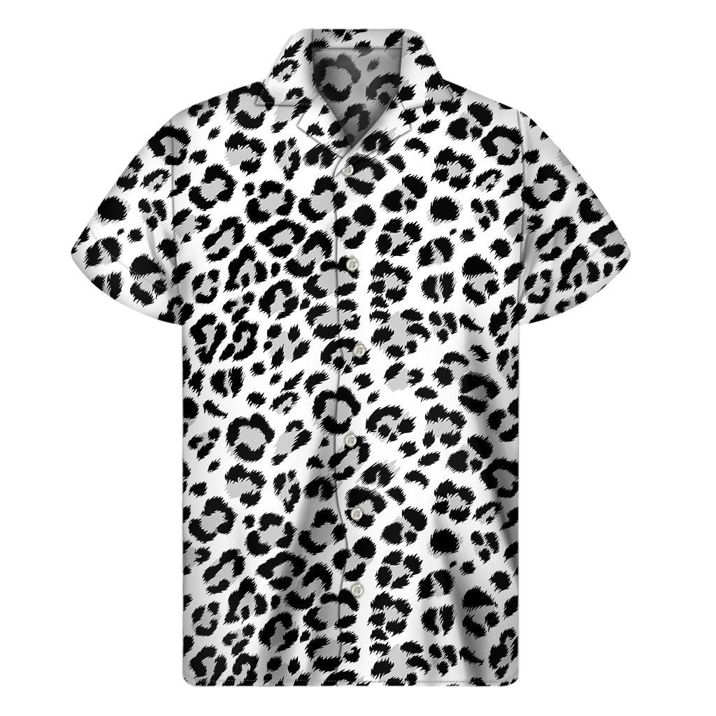 White Leopard Print Mens Short Sleeve Shirt Hawaiian