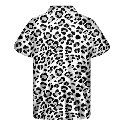 White Leopard Print Mens Short Sleeve Shirt Hawaiian