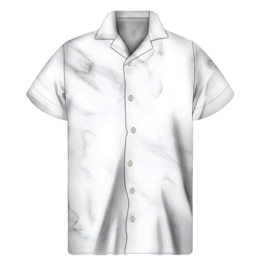 White Marble Print Mens Short Sleeve Shirt Hawaiian