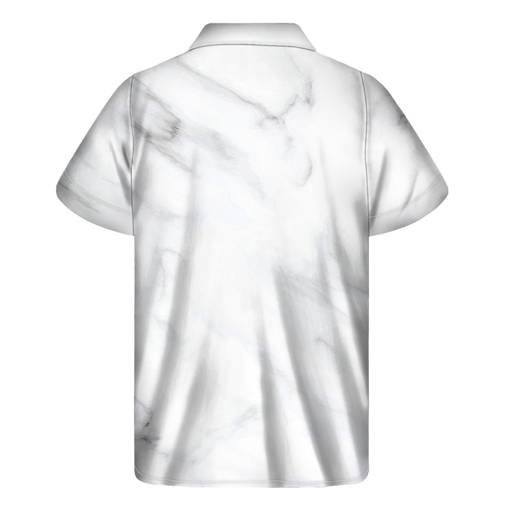 White Marble Print Mens Short Sleeve Shirt Hawaiian