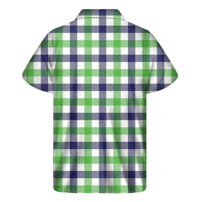 White Navy And Green Plaid Print Mens Short Sleeve Shirt Hawaiian