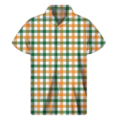 White Orange And Green Plaid Print Mens Short Sleeve Shirt Hawaiian