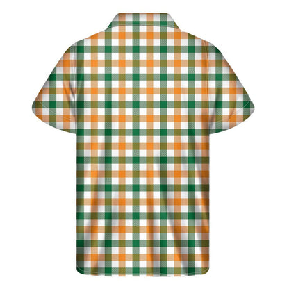 White Orange And Green Plaid Print Mens Short Sleeve Shirt Hawaiian