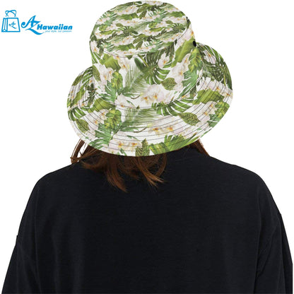 White orchid flower tropical leaves pattern Unisex Bucket Hat