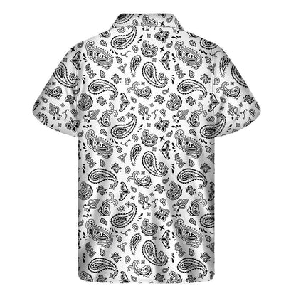 White Paisley Bandana Pattern Print Mens Short Sleeve Shirt Hawaiian