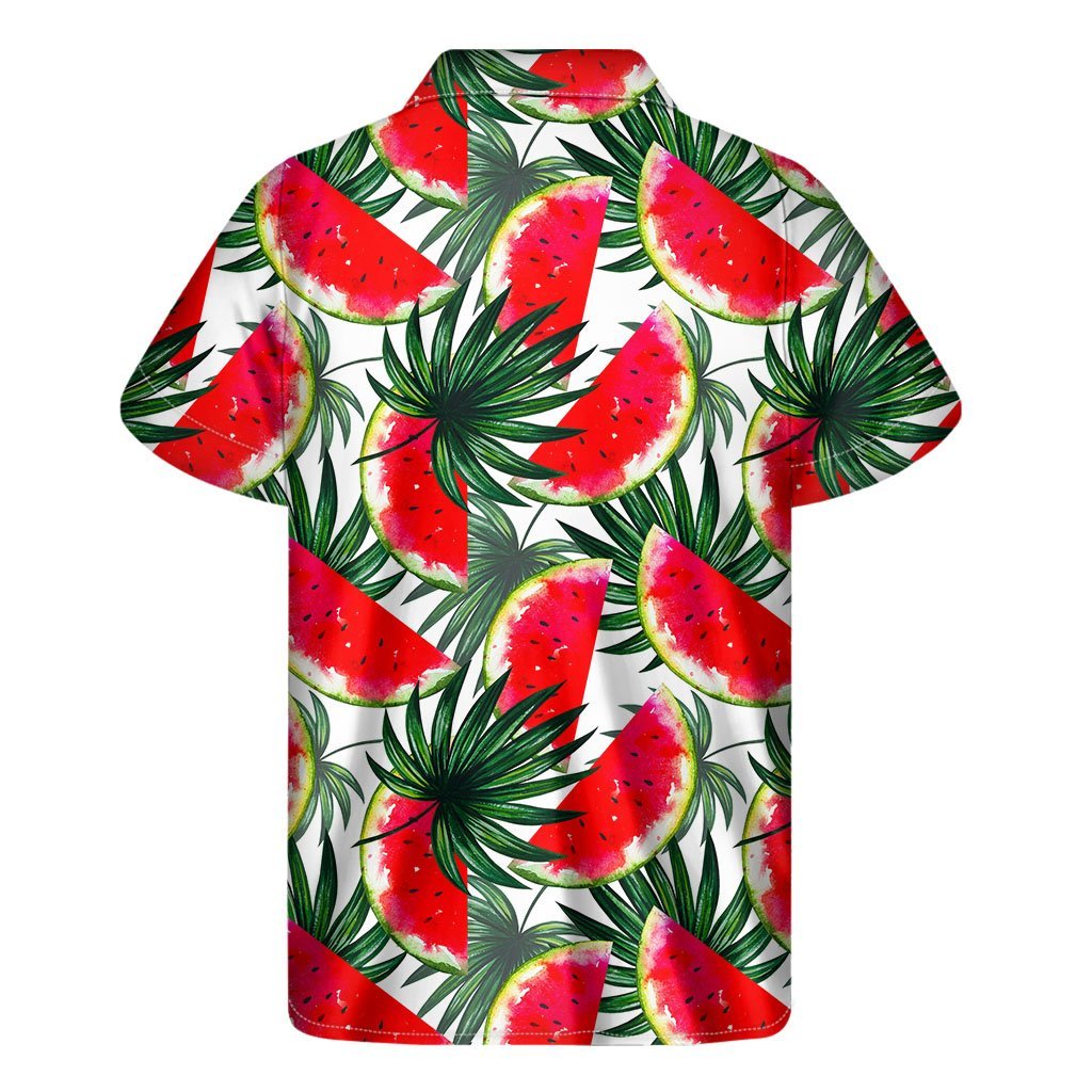 White Palm Leaf Watermelon Pattern Print Mens Short Sleeve Shirt Hawaiian