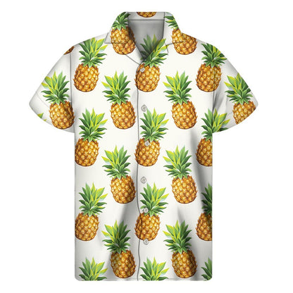 White Pineapple Pattern Print Mens Short Sleeve Shirt Hawaiian