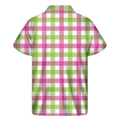 White Pink And Green Buffalo Plaid Print Mens Short Sleeve Shirt Hawaiian