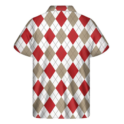 White Red And Beige Argyle Pattern Print Mens Short Sleeve Shirt Hawaiian