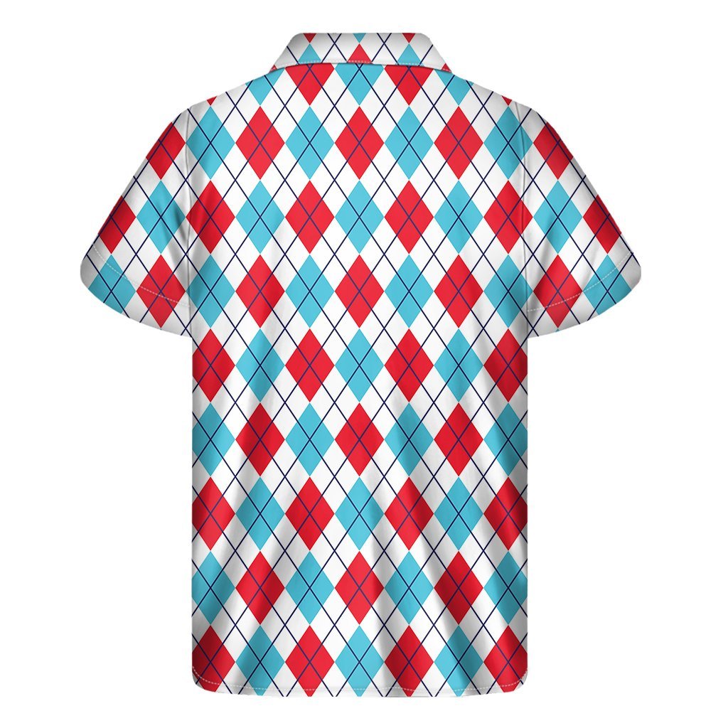 White Red And Blue Argyle Pattern Print Mens Short Sleeve Shirt Hawaiian