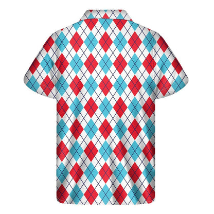 White Red And Blue Argyle Pattern Print Mens Short Sleeve Shirt Hawaiian