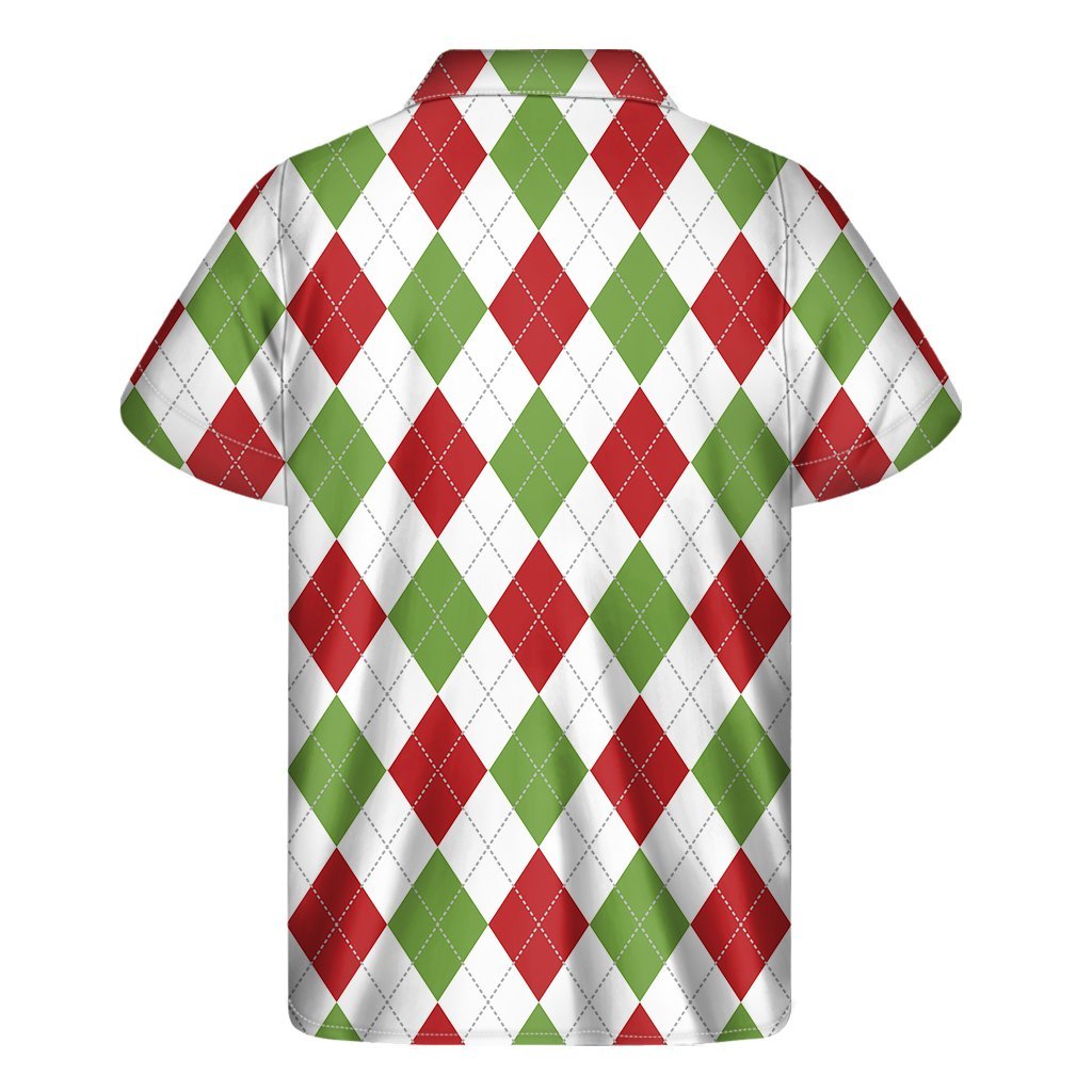 White Red And Green Argyle Pattern Print Mens Short Sleeve Shirt Hawaiian