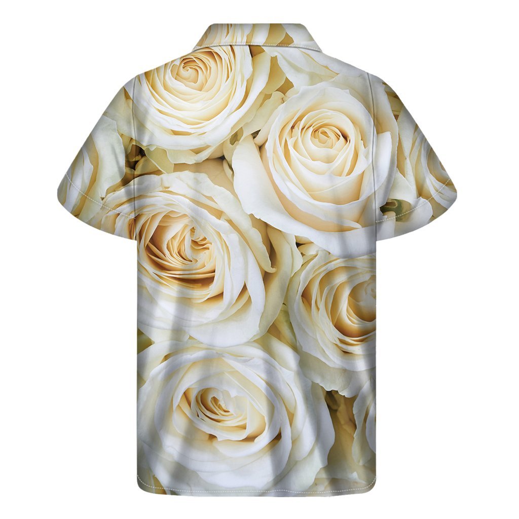 White Rose Print Mens Short Sleeve Shirt Hawaiian